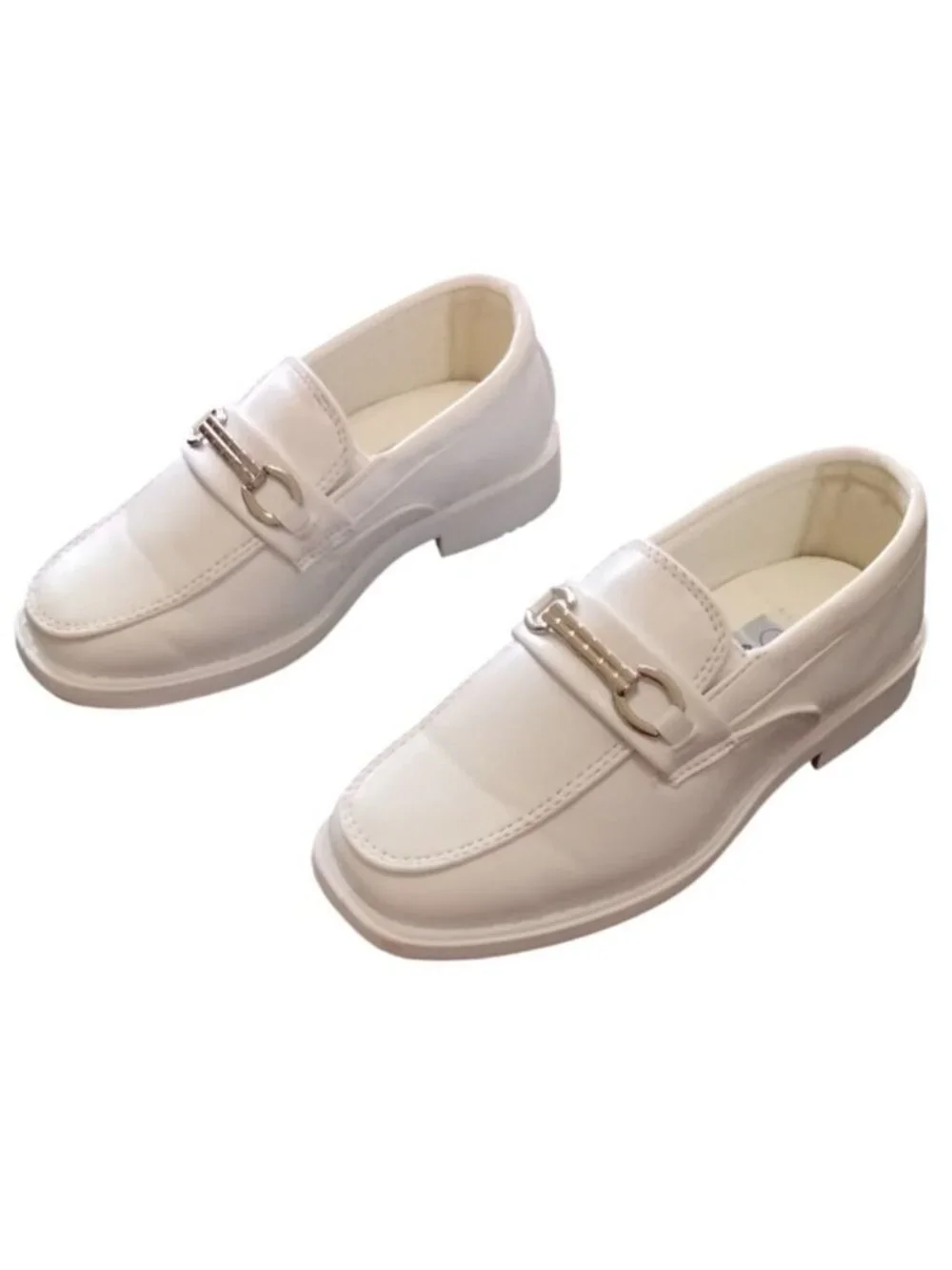 Josmo Boys Toddler 7 Faux Leather Slip-On Oxford Loafer w/ Buckle White Stylish